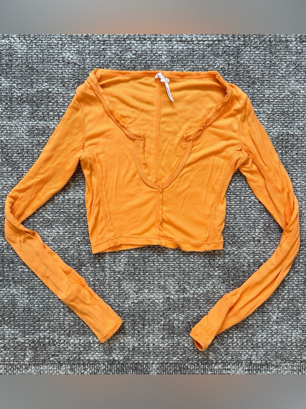 Urban Outfitters Orange Ribbed V-Neck Cropped Long-Sleeve Top
